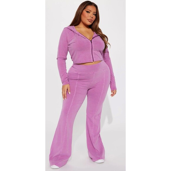 Fashion Nova Vintage Wash Pant Set Orchid Pink Women’s 2X Plus Lounge Tracksuit - Picture 1 of 4